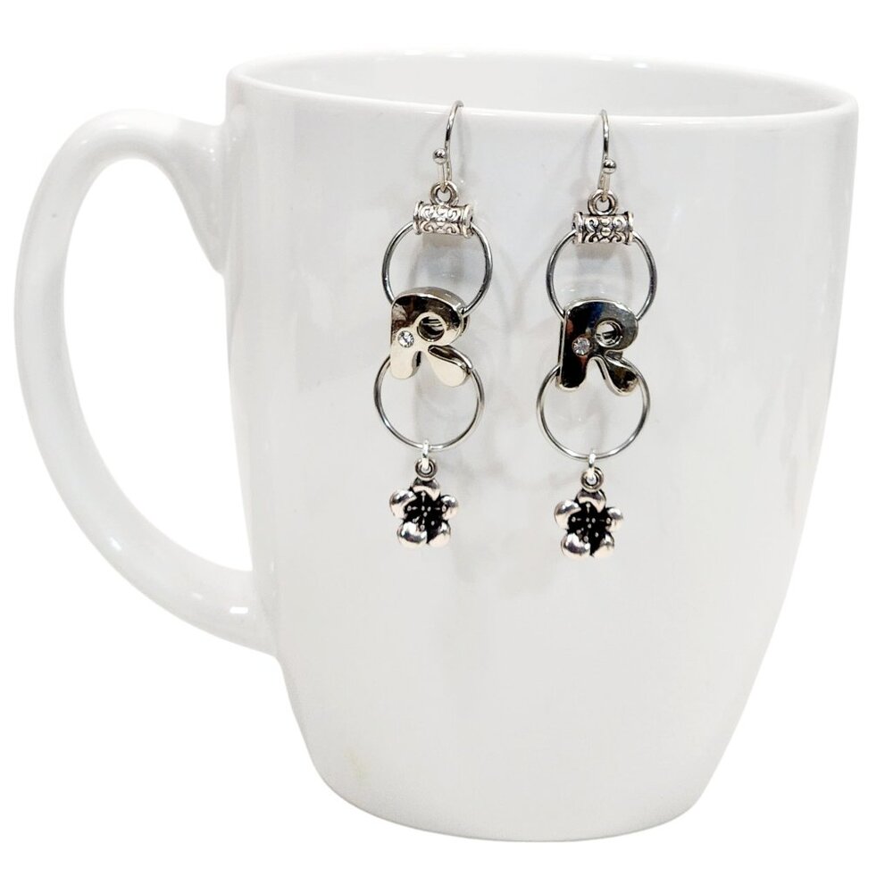 Alphabet Initial Letter R Earrings Silver Rhinestone Charms